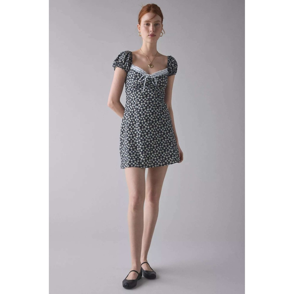 House of Sunny Mini Dress Black Size US 4 British Summer Time Daisy Print Lace